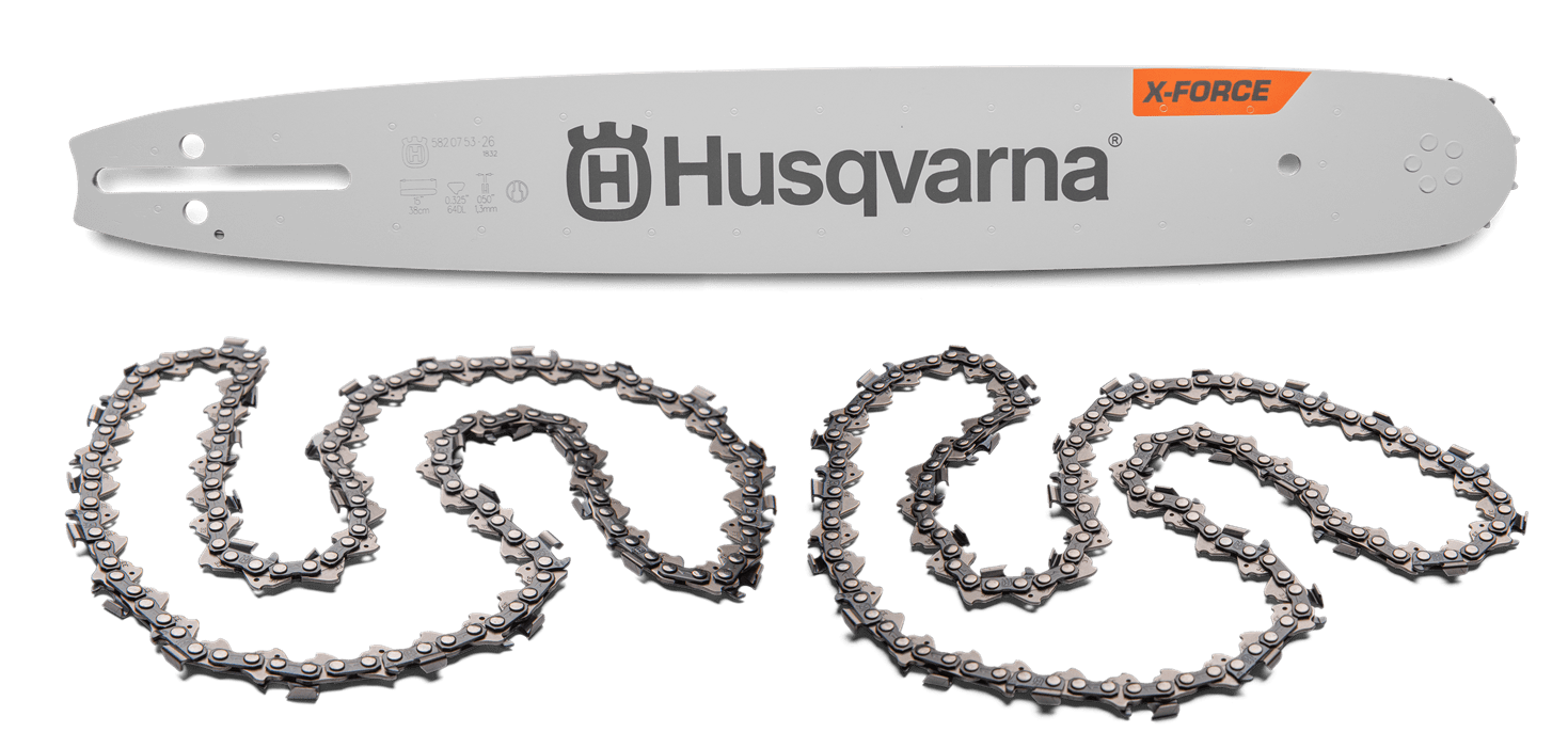 Husqvarna vezetőlemez X-FORCE+ 2db lánc 15″ 38cm, 325″ 1.3mm 64 szem